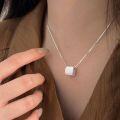 wholesale S925 Sterling Silver Brushed Square Pendant Necklace Women Korean Dongdaemun New Style Minimalist Collarbone Chain-0-2