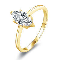 Metal Heart-Cut Zirconia Women's Split Shank Solitaire Ring, Light Luxury Cross-Border Hot-Style Wholesale.-Marquise-shaped solitaire diamond ring [K yellow]  US size 7