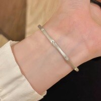 wholesale S925 Sterling Silver Starry Frost Ribbon Bracelet, Exquisite and Sophisticated Minimalist Design, Luxury Versatile Plain Circle Silver Bangle-White Gold>Large Size 17CM (Suitable for wrist circumferences between 14.5-17cm)