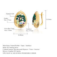 wholesale S925 Silver Natural Wind Designer Gemstone Earrings Vintage Style High-End Natural Colored Gemstone Stud Earrings-Colored gemstone matching earrings 1