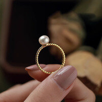 wholesale S925 Sterling Silver Red Elk Freshwater Pearl Ring for Women, French Style Luxury Versatile Commute Gift for Best Friend-BZ0335-Gold US Size 9