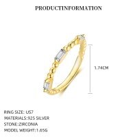 wholesale S925 Sterling Silver Small Sugar Cube Zirconia Ring, Women's Minimalist Stacking Band, Cross-border Best-seller-K2375_White Zirconium_18K Yellow Plated_US Size 7 925 Silver