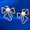 wholesale 925 silver with natural pearl, Floral Bow Earrings for Women by Mu Jing Jewelry, 6mm-0-1