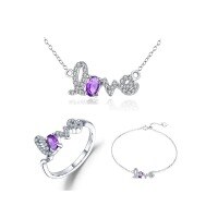 wholesale S925 Silver Inlaid Natural Amethyst Original Design Jewelry Set, Ring Bracelet Necklace Three-Piece Suite-Ring 925 silver