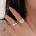 wholesale S925 sterling silver heart-shaped open ring for women, Korean autumn new collection, versatile high-end luxury wave finger ring-0-3