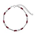 wholesale 925 Silver Vintage Wine Red Beaded Bracelet for Women, String Bangle, Silver Jewelry, Unique Gift for Best Friend or Student-0-4