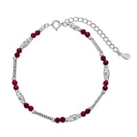wholesale 925 Silver Vintage Wine Red Beaded Bracelet for Women, String Bangle, Silver Jewelry, Unique Gift for Best Friend or Student-DY150418-SS-RD 925 silver