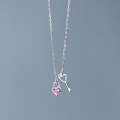 wholesale S925 Silver Necklace Sweet Diamond-Inlaid Heart Key Collarbone Chain Heart-shaped Internet-Famous Necklace D9298-0-2