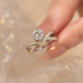 925 Sterling Silver Crown Love Wing Moissanite Ring, 1 Carat V-Shape Engagement Couple's Ring-0-1