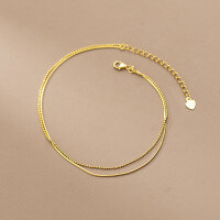 wholesale S925 Silver Double-Layer Snake Chain Bead Ankle Chain Korean Version Simple and Elegant Foot Jewelry S5738-S925 Silver Anklet-Gold 925 Silver