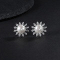 wholesale S925 Sterling Silver New Natural Freshwater Pearl Earrings for Women, Sunflower Design Fashionable and Luxurious High-End Sense-0-2