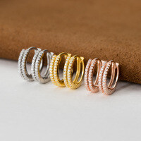 wholesale S925 Sterling Silver Fresh and Sweet Ins Style Exquisitely Designed Double-Layer Diamond-Studded Ear Clasp M05720-Gold-One pair 925 silver