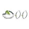 wholesale S925 Sterling Silver Natural Wind Plant Sapphire Set with Peridot and Amethyst Jewelry Suite Ring and Earrings-0-0