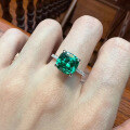 wholesale S925 Sterling Silver High-Carbon Diamond 8*8mm Chunky Square Emerald Green Ring for Women, Fashionable and Versatile for Daily Wear-0-0