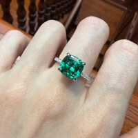 wholesale S925 Sterling Silver High-Carbon Diamond 8*8mm Chunky Square Emerald Green Ring for Women, Fashionable and Versatile for Daily Wear-R1002 Emerald Green No. 6
