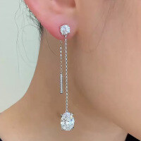 wholesale 925 Silver Zoffan Jewelry New European Style Earrings 6*8 Oval White Diamond Tassel Earrings for Women Fashion-E259 White Diamond &gt;925 Silver