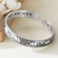 wholesale 999 Silver Nalan Literary Retro Ethnic Minimalist Design Thai Silver Elephant Text Bangle S7853-0-4