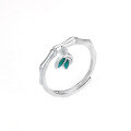wholesale S925 Sterling Silver "Bamboo with Green Leaves" Openable Adjustable Ring for Women, Niche Design with High-End Feel, Available for Wholesale-0-4