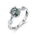 wholesale S925 Sterling Silver Niche Design Natural Moss Agate Ring 1 Carat Green Moss Gemstone Ring Cross-Border-0-4