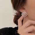 wholesale S925 Sterling Silver Geometric Square Mesh Earrings Women's French Hollow-Out Large Ear Hoops-0-4