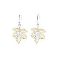 wholesale S925 Sterling Silver Gold-Edged Ginkgo Leaf Design with Pearl Ear Hooks, Fresh and Sweet Fairy Style Earrings-0-4