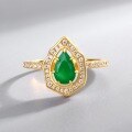 wholesale S925 Sterling Silver Geometric Green Onyx Vintage-style Light Luxury Adjustable Open Ring for Women Wholesale-0-2
