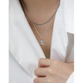 wholesale S925 Sterling Silver Korean Version Ins Niche Design Minimalist Versatile Moon Pendant Vintage Antique Finish Women's Collarbone Necklace-0-3