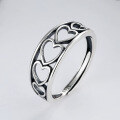 wholesale 925 Sterling Silver European and American Openwork Heart Adjustable Ring Korean Style Simple Internet Celebrity Minimalist Cool Trendy Stacking Ring for Women-0-0
