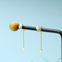 wholesale 925 Silver Fresh and Minimalist Asymmetrical Shell Note Earrings for Women, Dunli New Design Earrings with Tassel Pearl Ear Studs-Asymmetrical Shell Musical Note Earrings  925 Silver