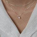 wholesale S925 Sterling Silver Rice Pearl Necklace Vintage Double Layer Stacked Small Bead Pendant Collarbone Chain D9599-0-1