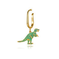 wholesale 925 Sterling Silver Dinosaur Ear Clips for Women Non-Pierced French Retro Animal Earrings New Trend-Green diamond - copper plated with yellow gold (one)