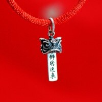 wholesale 925 Sterling Silver Dancing Lion Zodiac Year Bracelet Red Rope Pendant Keychain Lion Head Charm DIY Craft Accessories-Single (without rope) 5000188