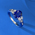 wholesale S925 Sterling Silver Jewelry New Style 6*8mm Simulated Diamond Blue Steel Ring, Fashionable, Simple and Versatile for Live Streaming-0-2