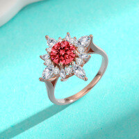wholesale 18K Gold & S925 Sterling Silver Flower Ring Fashionable and Sophisticated 1 Carat Moissanite Diamond Ring-2 carat (zircon) ring  size 5