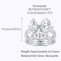 925 Silver Cross-border Amazon Moissanite Marquise Ring Custom Processing-Moissanite 8*10+5*10mm 2 beads  US 9#/Hong Kong 19#