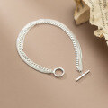 wholesale S925 Silver Multi-Layer Chain Concave Pattern OT Buckle Bracelet Korean Version Simple Elegant Women's Jewelry S4792-0-2
