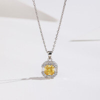 wholesale S925 Sterling Silver Ice-Cut High Carbon Diamond Necklace Women's Choker Chain European and American Fashion Luxury Pendant Cross-Border New Accessory-Yellow Diamond Necklace 925 Silver