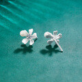 Sterling Silver Moissanite Pearl Earrings with Petal Design-0-0