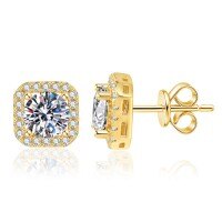 S925 Sterling Silver Moissanite Earrings, 1ct Luxury Square Prong Setting.-5mm high-carbon stone  925 silver