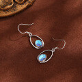 wholesale 925 Sterling Silver Cross-Border New Hollow Oval Moonstone Earrings, Bohemian Small and Versatile Ear Drops-0-3