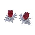 wholesale 925 Silver Zhu Zhifan Jewelry Geometric Pigeon Blood Red Earrings Oval 6*8 Niche Design Frosted Flower Ear Studs-0-4