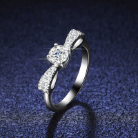 Sterling Silver Six-Claw Moissanite Bow Ring for Women-50 points (zircon) - 13 yards