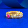 wholesale S925 silver gold-plated sweet heart candy diamond ring with wave-shaped vintage style and 20-point heart-shaped pink diamond-0-1