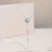 wholesale S925 Sterling Silver Moissanite Necklace New Ins Minimalist Style Fashion Versatile Pendant Collarbone Chain Simple Niche Gift for Best Friend-1 carat (zircon) necklace 925 silver