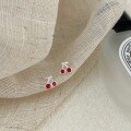 wholesale S925 Sterling Silver Minimalist Cherry Earrings for Women, Korean-Style Versatile Small Elegant Camellia Earrings-0-6
