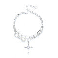 wholesale S925 Sterling Silver Korean-style Luxury Internet-favorite Cross Pearl Double-layer Versatile Hong Kong-style Bracelet-0-4