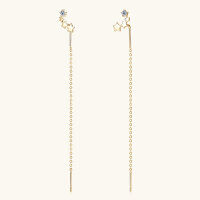 wholesale 925 Sterling Silver Korean Style Moissanite Five-Pointed Star Ear Thread Drop Long Chain Fringe Earrings for Women-Gold 0.1 carat +0.1 carat