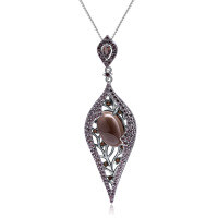 wholesale S925 Silver Italian Craftsmanship Designer Necklace, Vintage Luxurious Jewelry with Natural Tea Quartz Pendant-Natural smoky quartz pendant (with silver chain)