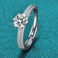 PT95-Plated S925 Sterling Silver One-Carat Six-Prong Halo Diamond Ring-0-6