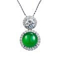 wholesale S925 silver new necklace with emerald green imperial green round cabochon pendant and green chalcedony, available for live broadcast drop shipping-0-4